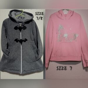 Girl's | Lot of 2 | Gray Toggle Closure Coat & Pink Butterfly Hooded Shirt